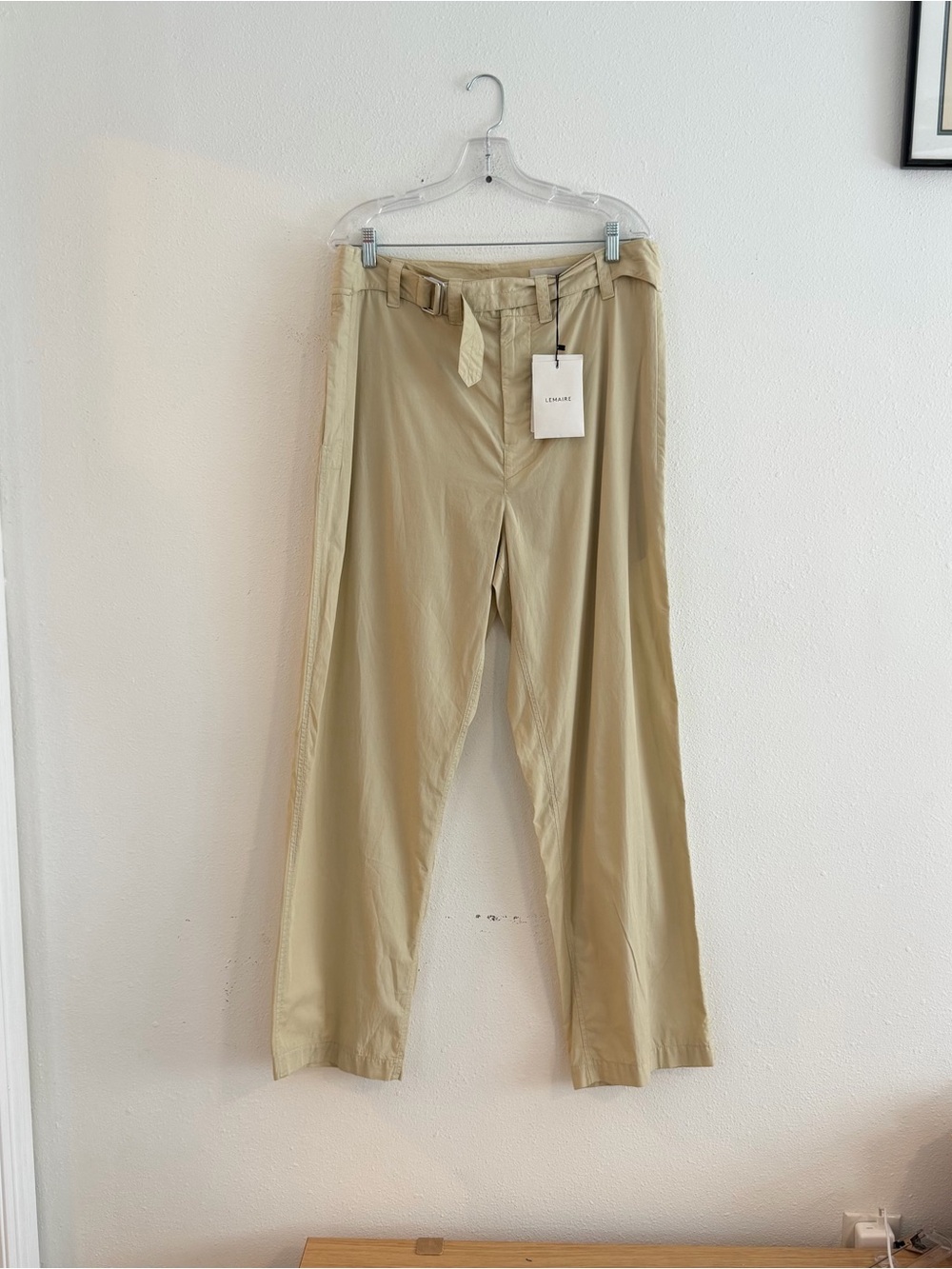 LEMAIRE cream adjustable belt cotton trousers pants